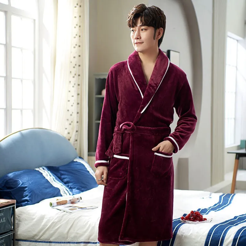 

Couple Robe 2021 Winter Warm Nightgown Flannel Thicken Sleepwear Kimono Gown Lovers Soft Homewear Coral Fleece Nightwear