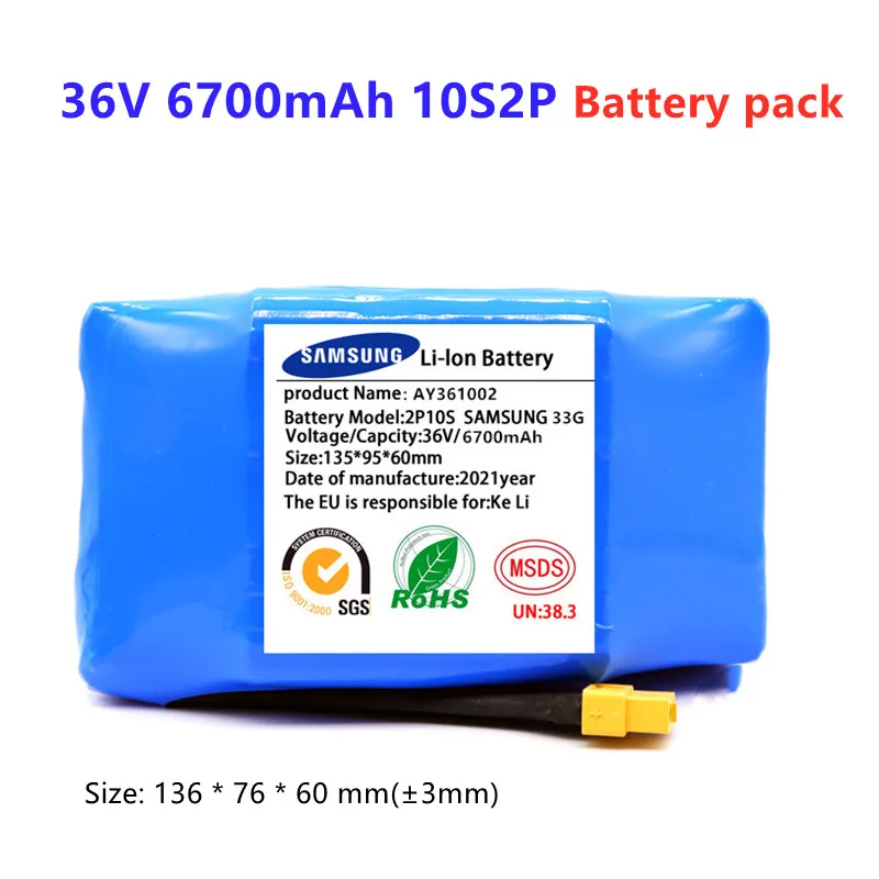 

Genuine 36V Battery pack 6700mAh 6.7Ah Rechargeable Lithium ion battery for Electric self balancing Scooter HoverBoard unicycle