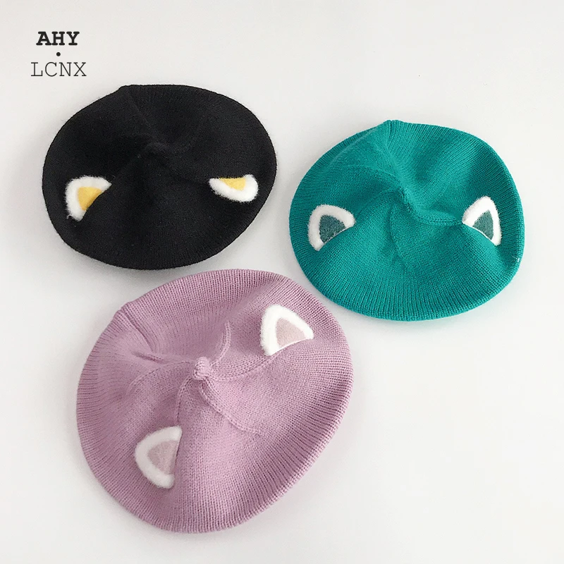 

2021 Fashion New Unisex Kids Beret Cute Fox Ears Shape Hats Winter Cap Autumn Baby Girl Hat Beanies Children's Demi-season Hat