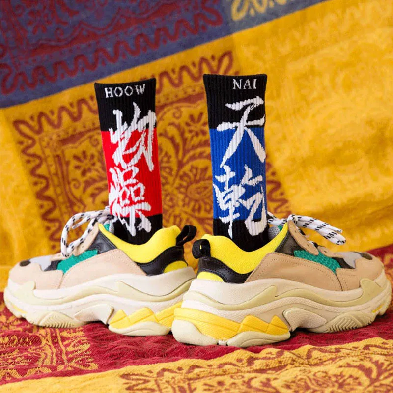 Носки Длинные высокие в стиле Харадзюку уличная одежда с китайскими иероглифами