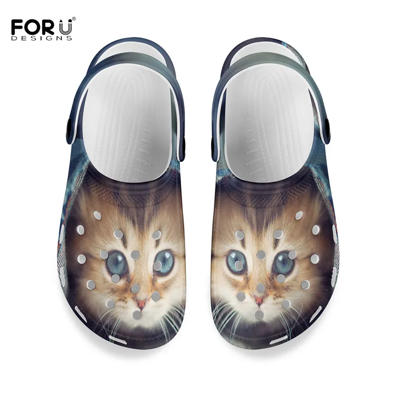 Verkauf FORUDESIGNS 2021 Sommer Sandalen Frauen Loch Schuhe 3D Nette Katze Muster Weibliche Hause Hausschuhe Garten Schuh Casual Wohnungen Rutschen