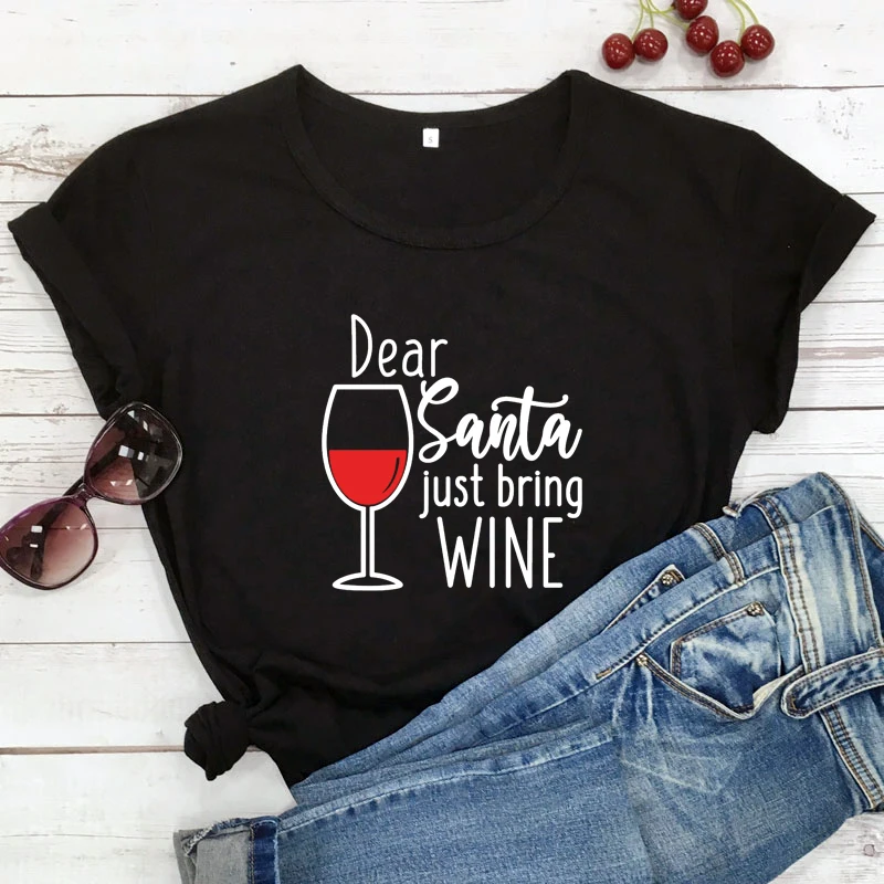 

Dear Santa Funny Letter Print Tshirts Women Cotton O-neck Casual Short Sleeve Women T-shirt White Leisure Tops Camisas Mujer