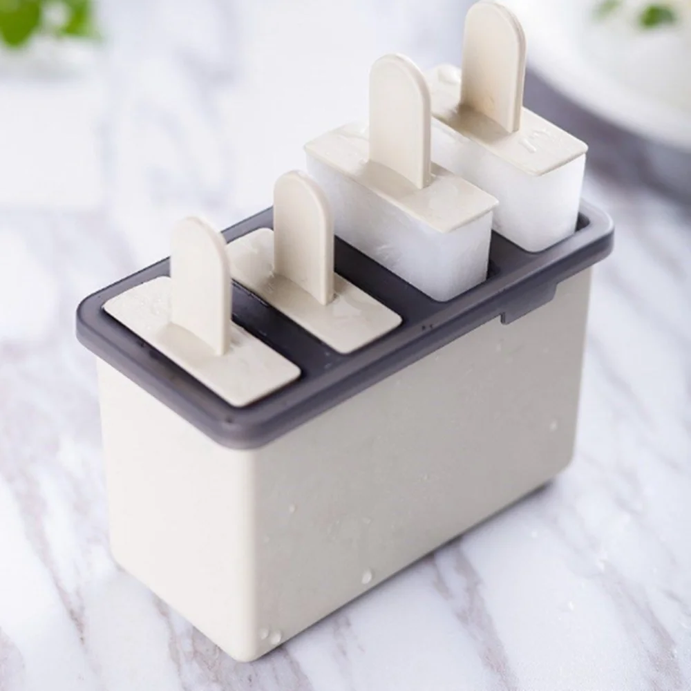 

4 Cavity Ice Makers Popsicle Molds Sets Reusable Ice Cream Mold DIY Popsicles Tray Holders