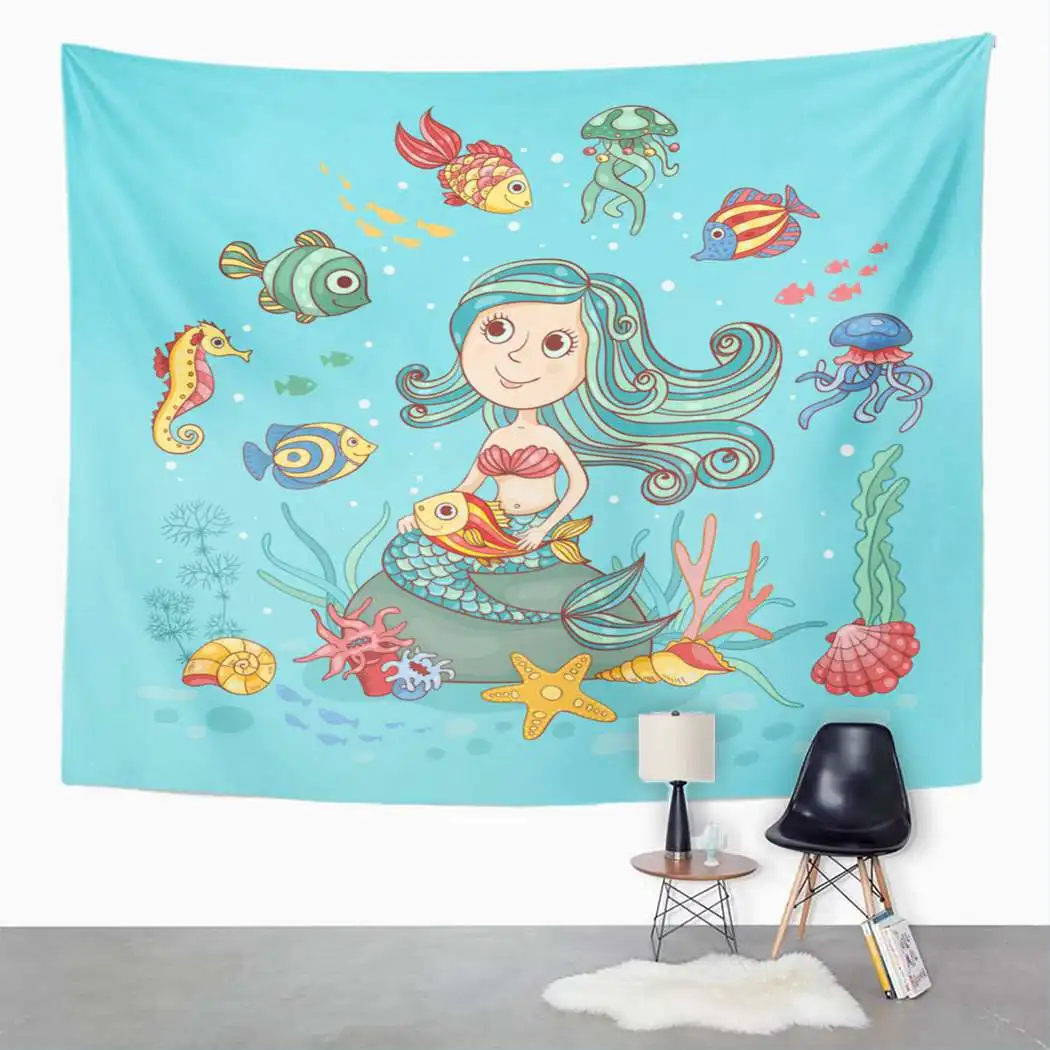 

Girl Tapestry Cartoon Mermaid Tapestry For Bedroom Room Decor Wall Hanging Wall Art Tapestry Picnic Mat Beach Towel Bed Cover
