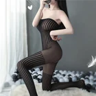 Женский латексный костюм в черную полоску, эротические костюмы, открытая промежность, боди, нейлоновые колготки, прозрачные, Lenceria Erotica Mujer Sexi