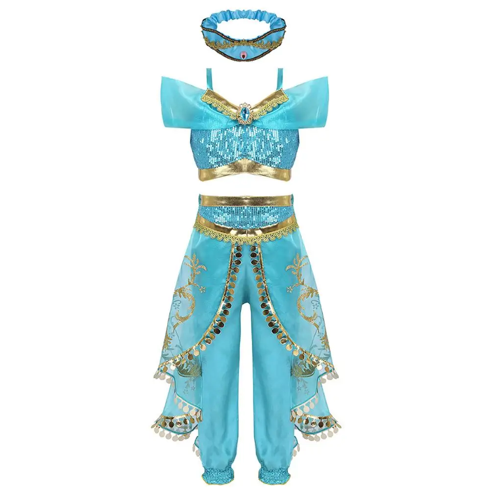 Outfit with headband Детское шифоновое платье принцессы для девочек; одежда на Хэллоуин для детей; Детский комплект; Топ и штаны Феи; маскарадный костюм для костюмированной вечеринки - Цвет: Outfit with headband