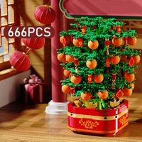 666pcs sembo blocks chinese new year led music box building bricks toys for children adults oranges tree toys gift