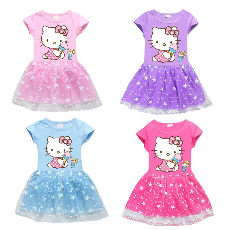 

2021 New Hello Kittys Skirt Baby Girl Kawaii Clothes 3-8Yrs Girls Party Dance Anime Cartoon Cotton Skirt Children Clothing