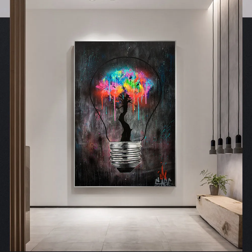 

Light Bulb Abstract Street Graffiti Art Posters Prints Canvas Painting Cuadros Wall Art for Living Room Home Decor
