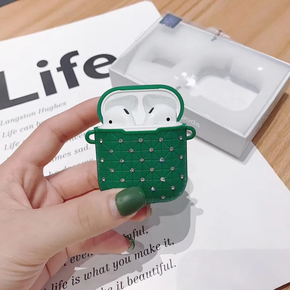 Блестящий силиконовый чехол airpods с цепочкой для Apple airpods, защитный чехол, аксессуары для кожи, чехол для беспроводных наушников