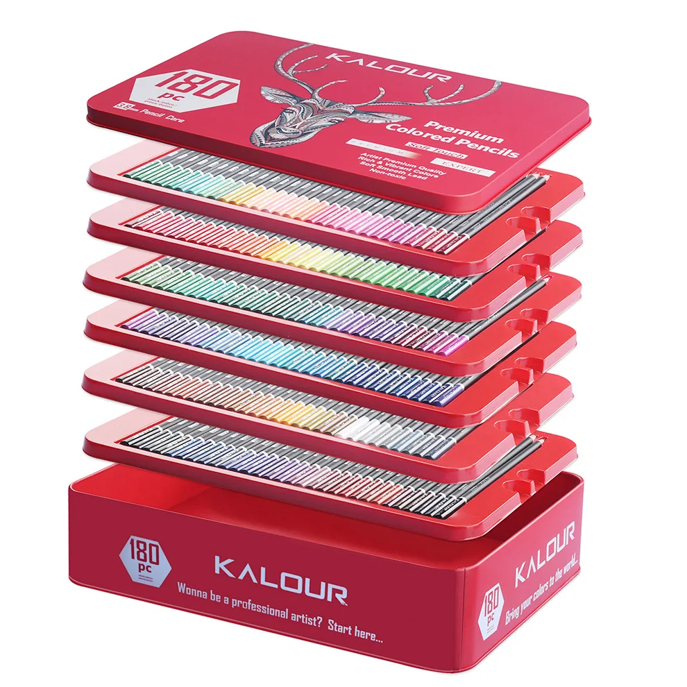 

KALOUR 120 180 Colored Pencil Set 3.8 MM Core Soft Oil Color Pencils for Drawing Rich Pigment Colour Pencil Iron Box Set