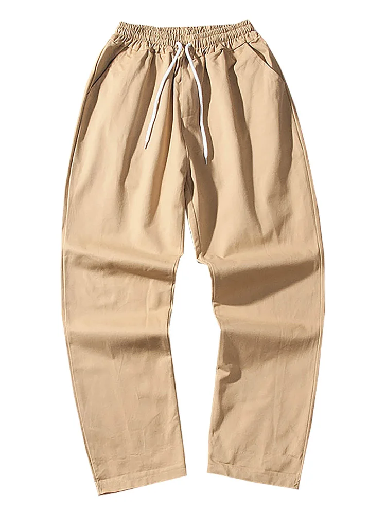 

Autumn elastic waist straight casual pants 9-point pants men's loose overalls men's solid color Harlan ankle-length pants