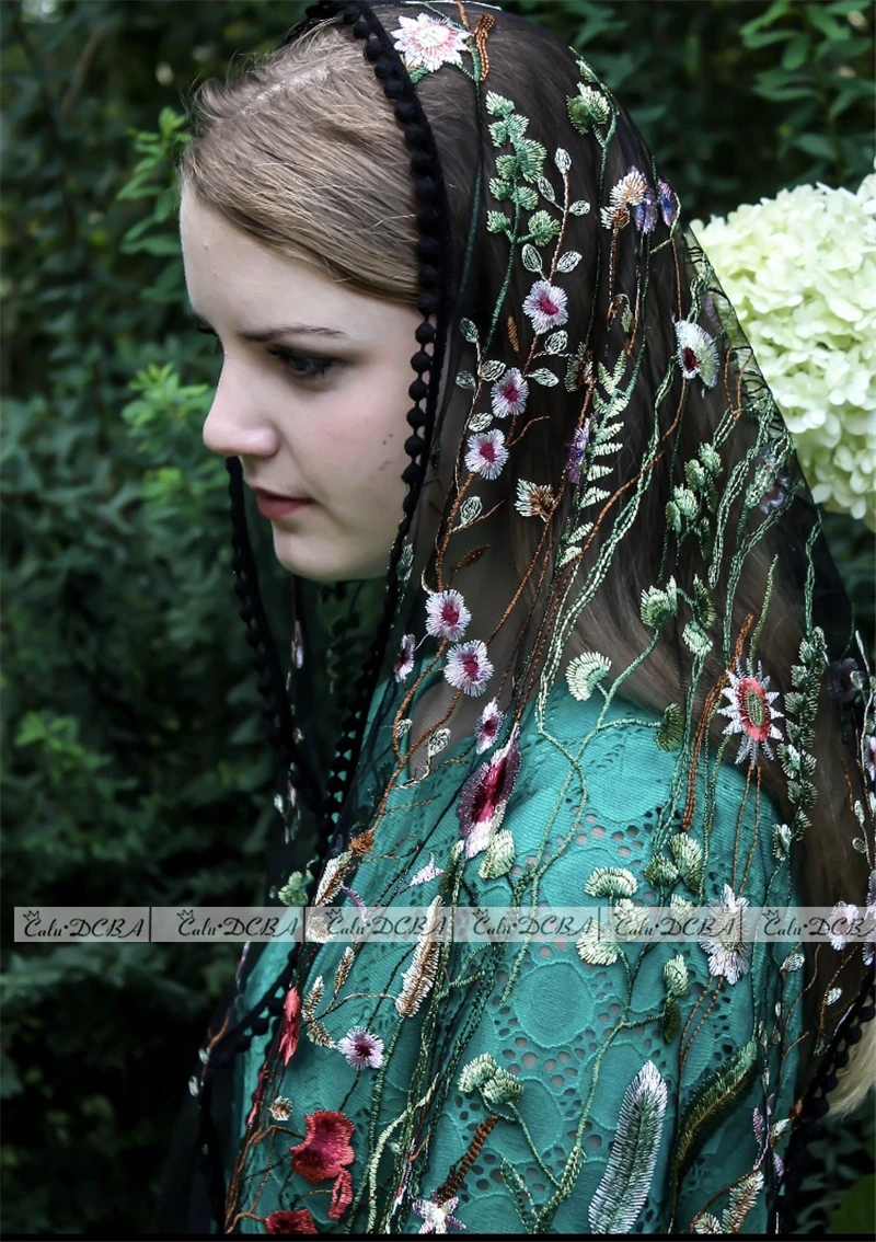 2020 Цвет слоновой кости синий черный католическая вуаль мусульманская элегантная