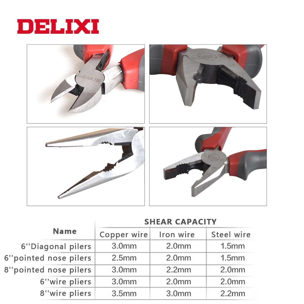 Комбинированные плоскогубцы для проводов DELIXI 6 "/8" многофункциональные резки