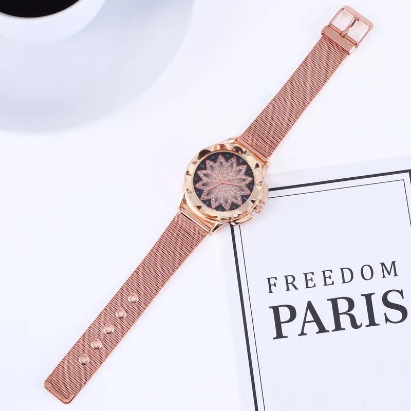 

MREURIO Women's Watch Hot Selling Luxury Milan Mesh Belt Flower-Shaped Quartz Watch for Women Fashion Casual Quartz Watch Gift