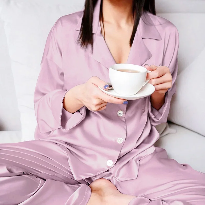 

Nightgown Women Satin Spring Simplicity Cardigan Silk Women's Pajamas Loose Long Sleeve Home Clothes for Women