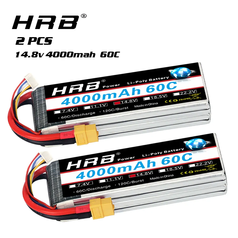 1/2 пакеты HRB RC Lipo Батарея 4S 14 8 V 4000 мА/ч 60C с XT60 разъем для traxxas 1/10 1/12 rc автомобилей
