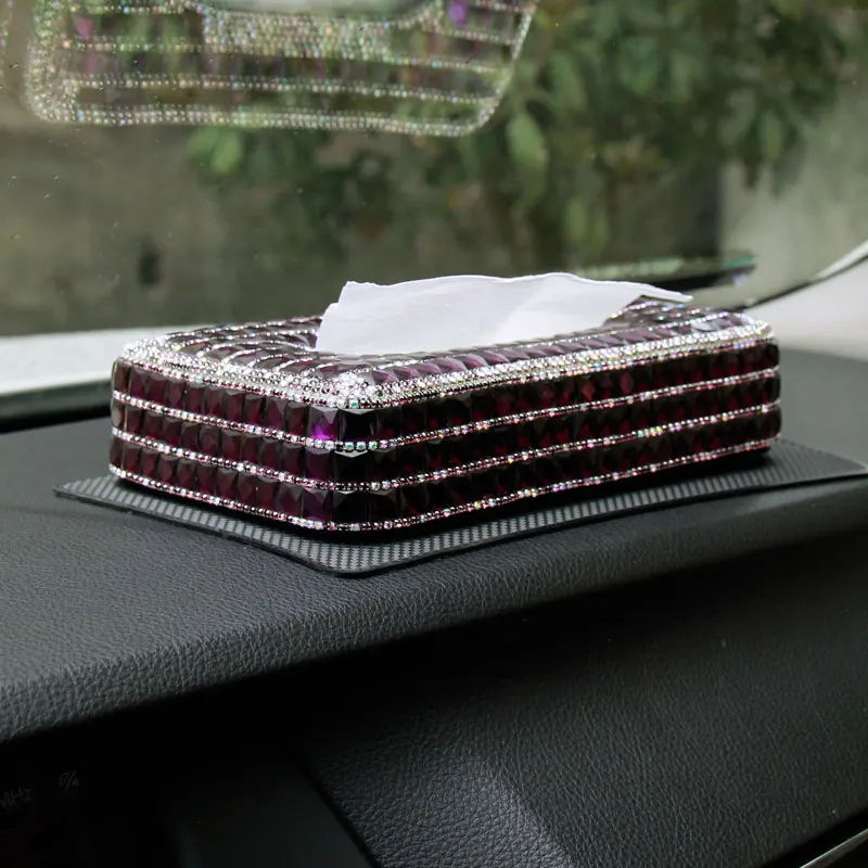 

Luxury Diamond Crystal Car Tissue Box Cover Holder Block Rhinstone Paper Towel Storage Boxes For Women Girls Car Accessories