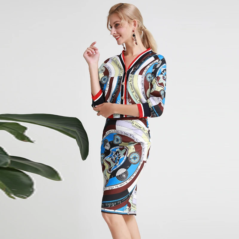 AELESEEN офисные женские винтажные костюмы с принтом 2019 осенние короткие блузки