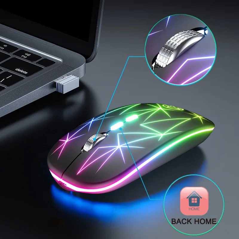 

RUltra-thin GB Wireless Mouse USB Computer Mouse Silent Ergonomic Mause Gamer Rechargeable LED Gaming Mice For PC Laptop