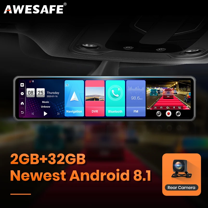 Новый тройной экран 4G Android 8 1 Автомобильное зеркало заднего вида Камера 12 ”ADAS