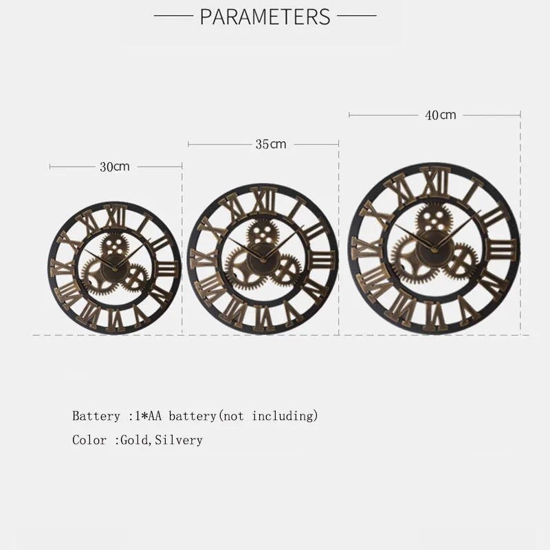 Винтажные настенные часы в стиле индастриал круглые 3d с римскими цифрами ретро
