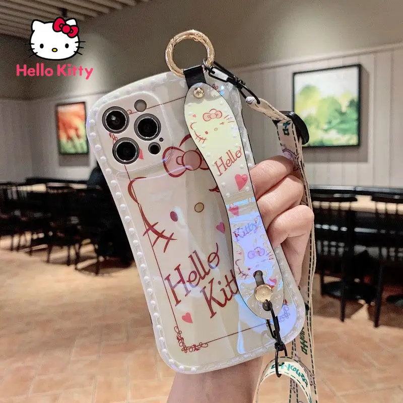 

Hello Kitty for IPhone7/8P/X/XR/XS/XSMAX/11/12Pro/12mini Wristband mobile phone holder lanyard silicone mobile phone soft shell