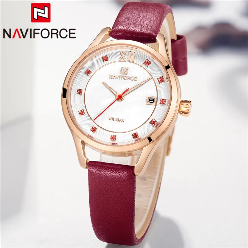 NAVIFORCE женские часы лучший бренд класса люкс золотые наручные из натуральной кожи