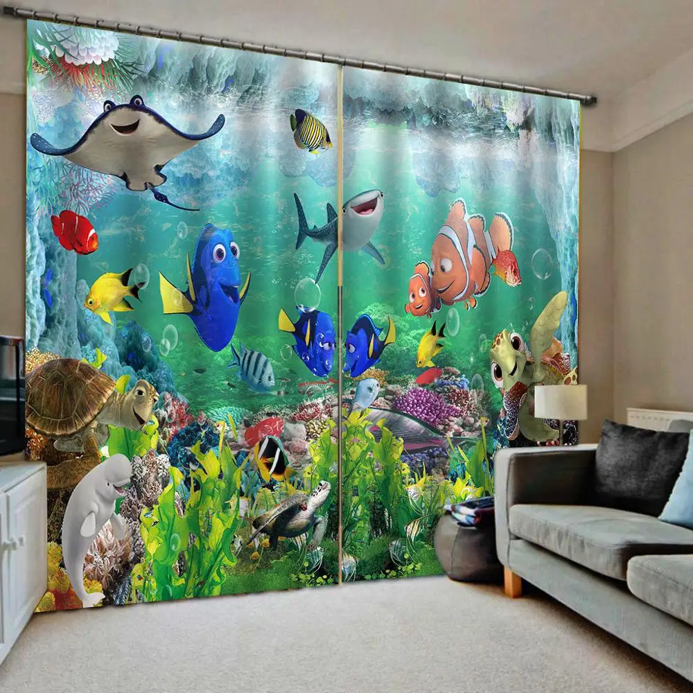 

blue ocean curtains Customized 3d curtains new window balcony thickened windshield blackout curtains