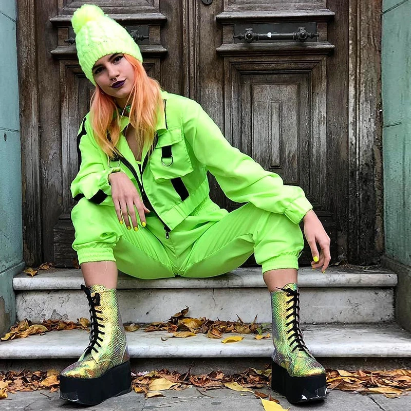 Новый сексуальный Повседневный неоновый спортивный костюм из двух предметов