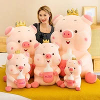 kawaii pig wear crown plush toys lovely stuffed soft animal pig pillow baby kids sleeping appease dolls cushion