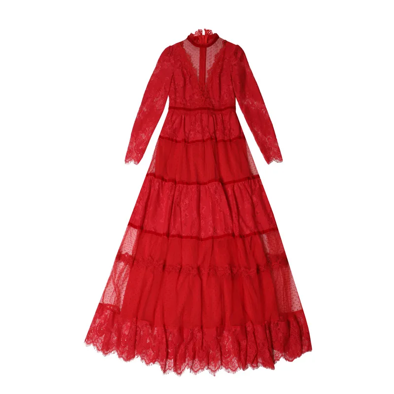 Женское длинное вечернее платье в горошек черное красное макси пол с длинным