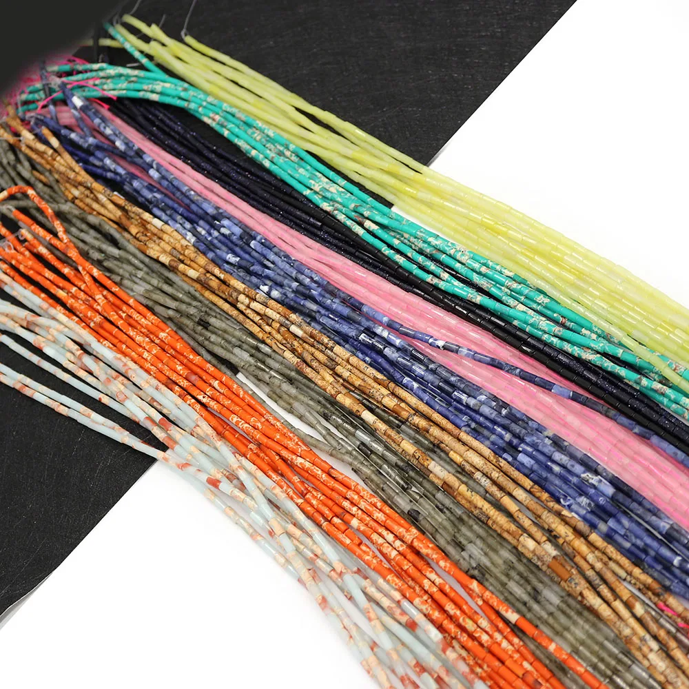 

Natural Stone Bead Cylindrical Crystal Small Tube Jewelry Making DIY Charm Necklace Pendant Accessories Supplies Gift 2x4mm