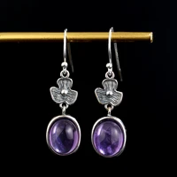 natural amethyst drop earrings vintage flower shape 925 sterling silver earring for women ear jewelry anniversary gift