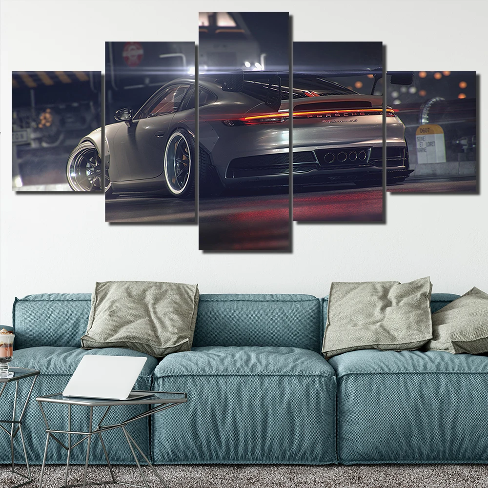 

5Pcs Porsche 911 GT Sports Car No Framed Cuadros Posters Canvas Wall Art Pictures Accessories Home Decor Living Room Paintings