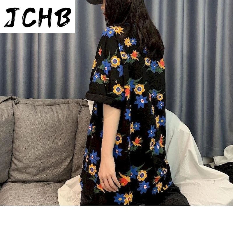 

2021 Floral Print Tshirts Daisy t Shirt Cute Tshirt Cotton Blouse Women Plus Size Clothing Preppy Graphic Tee Short Couple Cloth