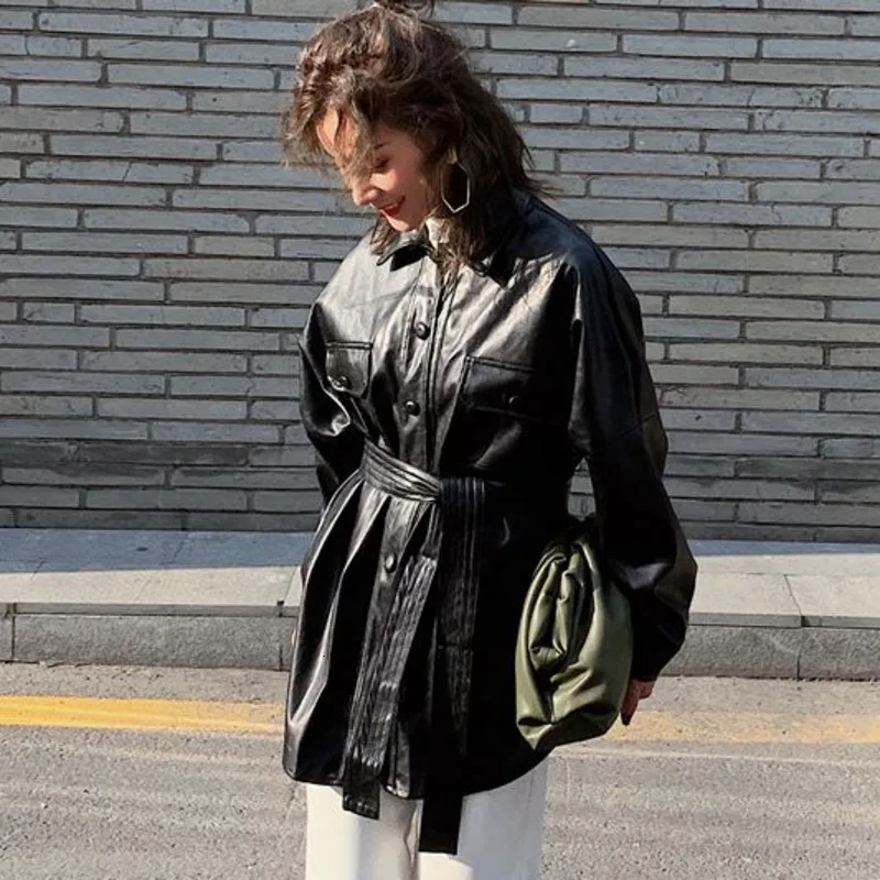 LANMREM 2020 женская кожаная куртка средней длины винно красного цвета на осень новая