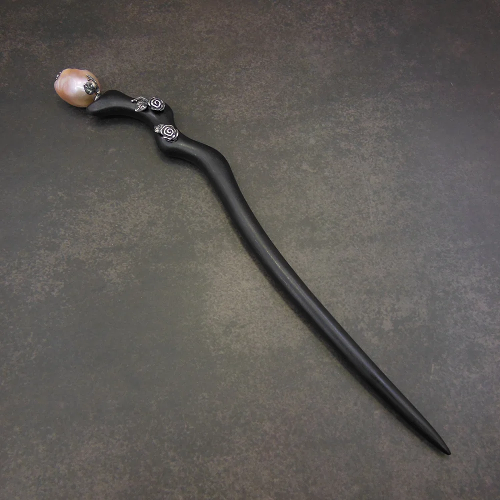 

Искусственный жемчуг в стиле барокко серебряное черное дерево палка для волос тайское серебро деревянная вилка для волос Китайская шпилька аксессуары для волос Pince WIGO1107