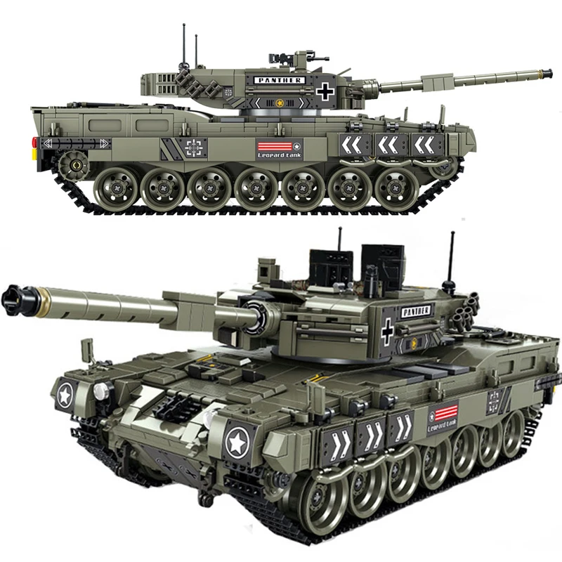 

City 1747Pcs Leopard 2 Main Battle Tank Model Building Blocks Military WW2 Army Soldier Bicks Gifts For Kids Boys