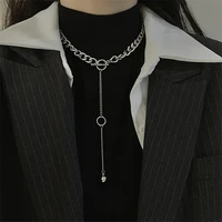 hip hop punk circle long chain pendant chunky cuban chain clavicle choker necklace for women gothic fashion statement jewelry