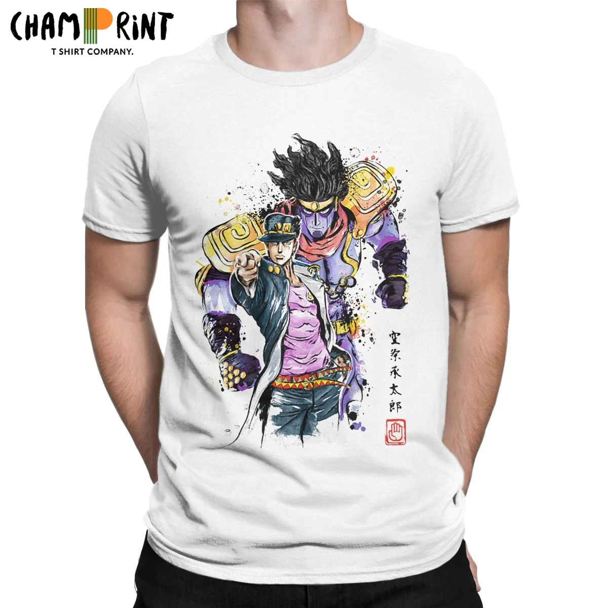 

JoJo странные приключения акварель мужские футболки Уникальные футболки с короткими рукавами и круглым вырезом Футболка 100% хлопок размера п...