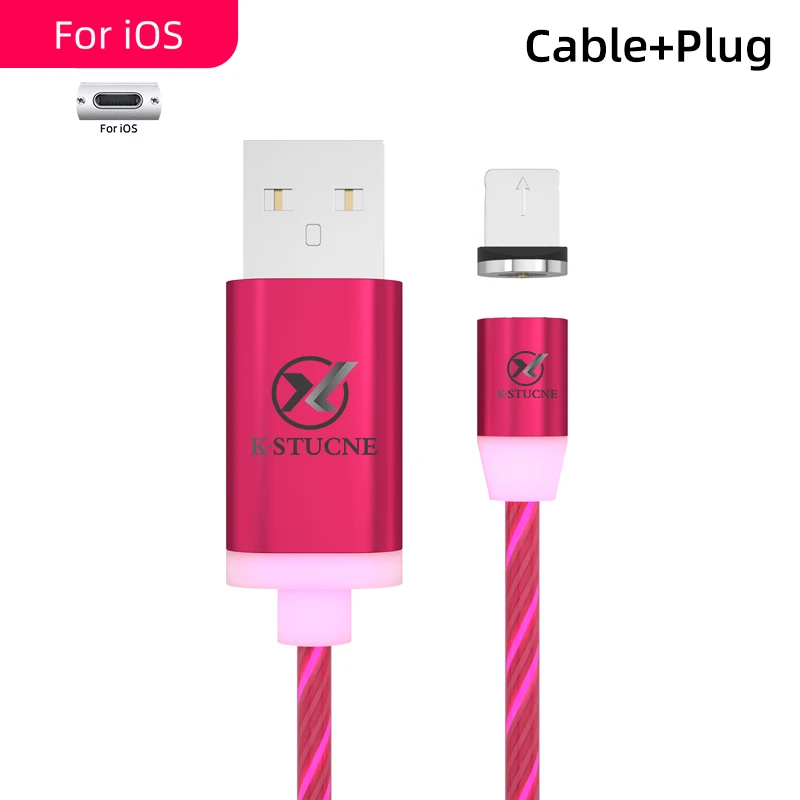 For iOS Rose Red Плоский светящийся usb-кабель 2.1A для iPhone Xs Max 7 8 Plus, 1 м, быстрая зарядка, светодиодный кабель Micro USB для телефона Android, кабель для samsung S9 S8 - Цвет: For iOS Rose Red