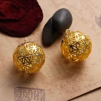 new fashion copper flower of life charms pendants round gold color hollow carved for diy making 28mm1 18 x 25mm1 1 piece