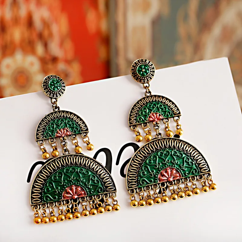 Этнические геометрические индийские джумка Золотые сережки с кисточками племя