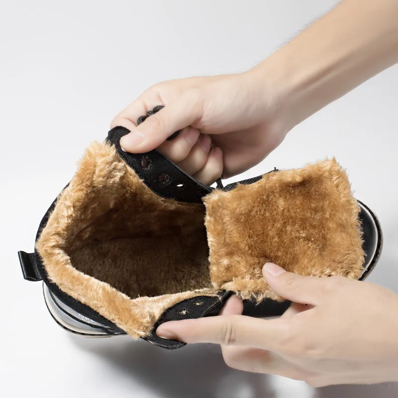 Зимние мужские ботинки с мехом теплая флисовая кожаная обувь высокие со