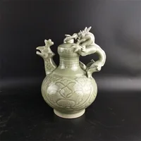 Song Yaozhou Kiln celadon Carving Dragon handle phoenix head backflow pot antique collection antique antique antique antique ant