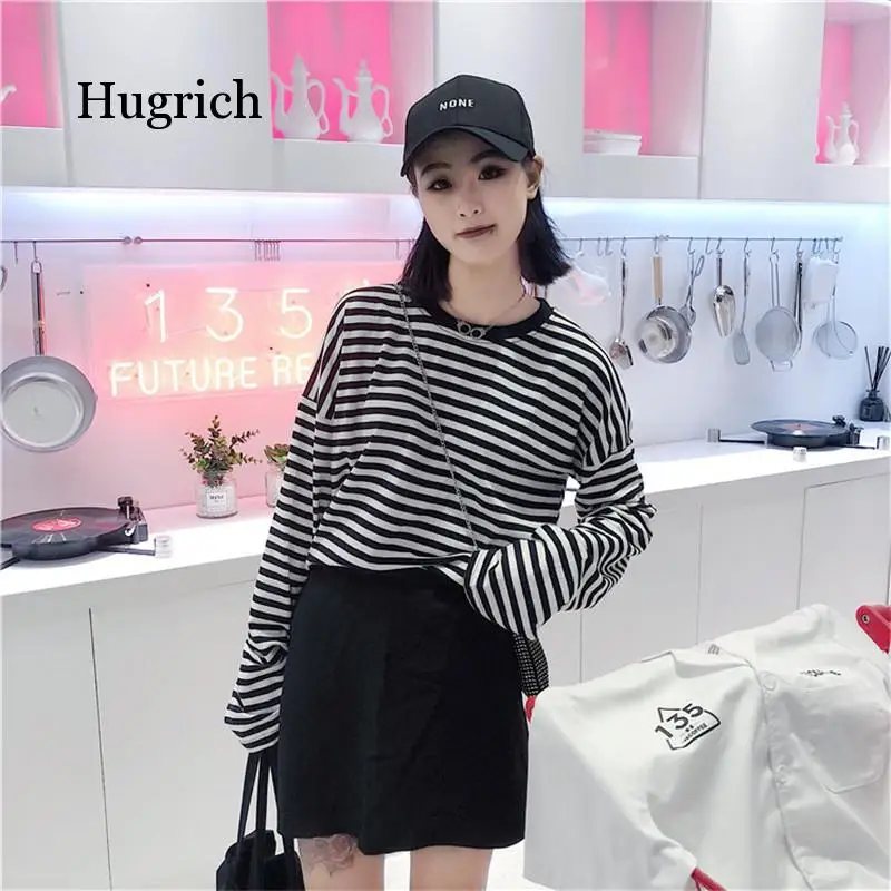 

Women Men Fashion Brand Korea Style Vintage Black Red Stripe Ulzzang Harajuku O-Neck Long Sleeve T-Shirts Female Casual Tshirts
