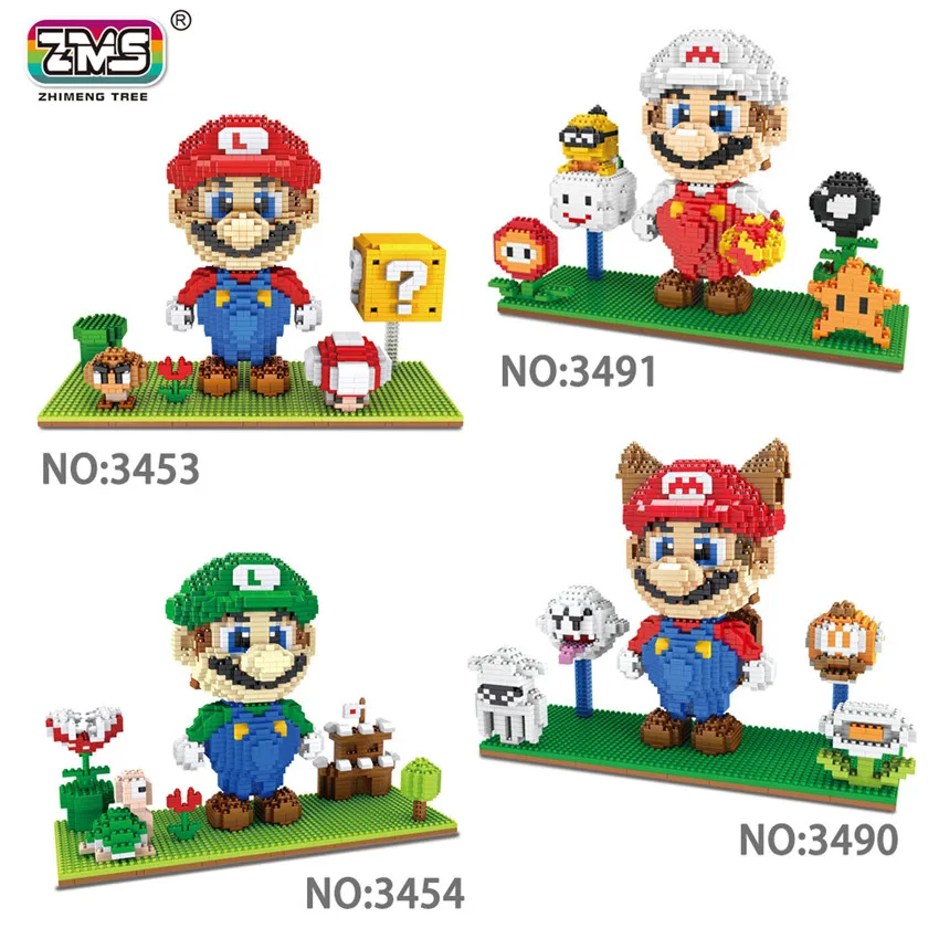 ZMS Игра Супер Марио Луиджи Йоши Боузер огненный Кот DIY Мини Строительные микро
