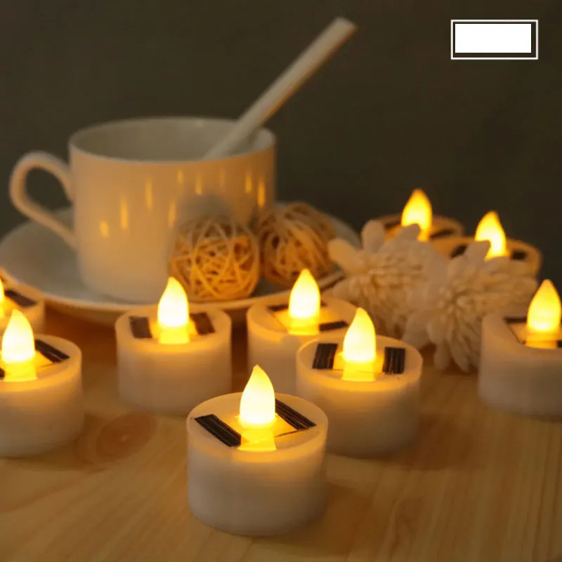 

8 Pieces New Type Solar Energy LED Candles Electronic Flameless Small Tea Light Yellow Flicker Festival Christmas Candles