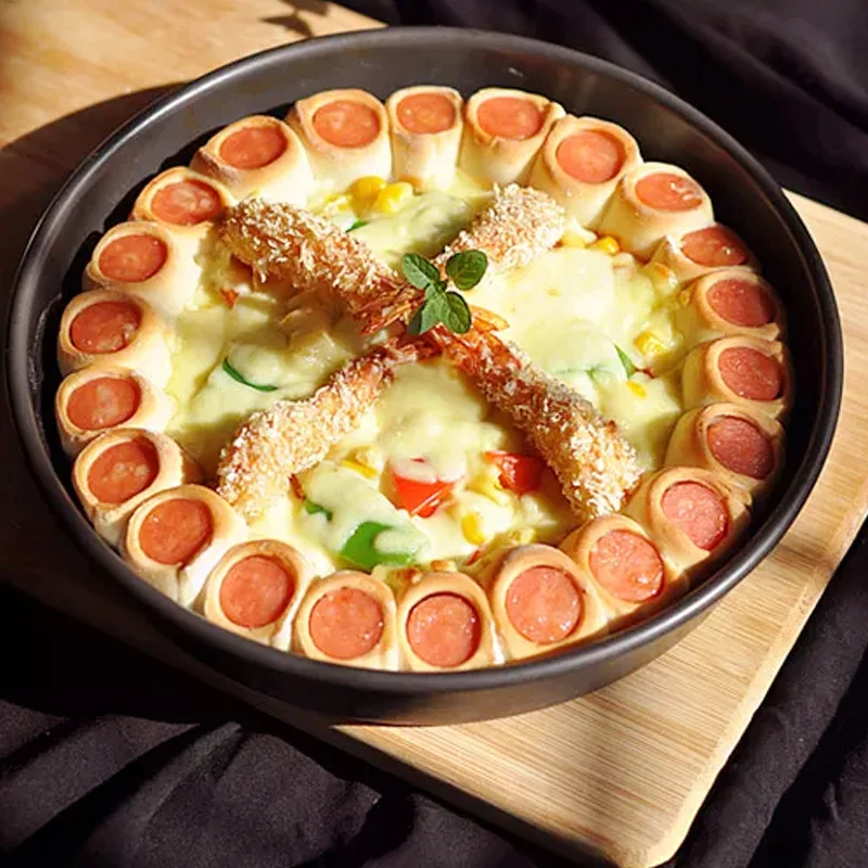 

6/7/8/9 inch Round Pizza Plate Pizza Pan Deep Dish Tray Carbon Steel Non-stick Mold Baking Tool Baking Mould Pan Pattern Black